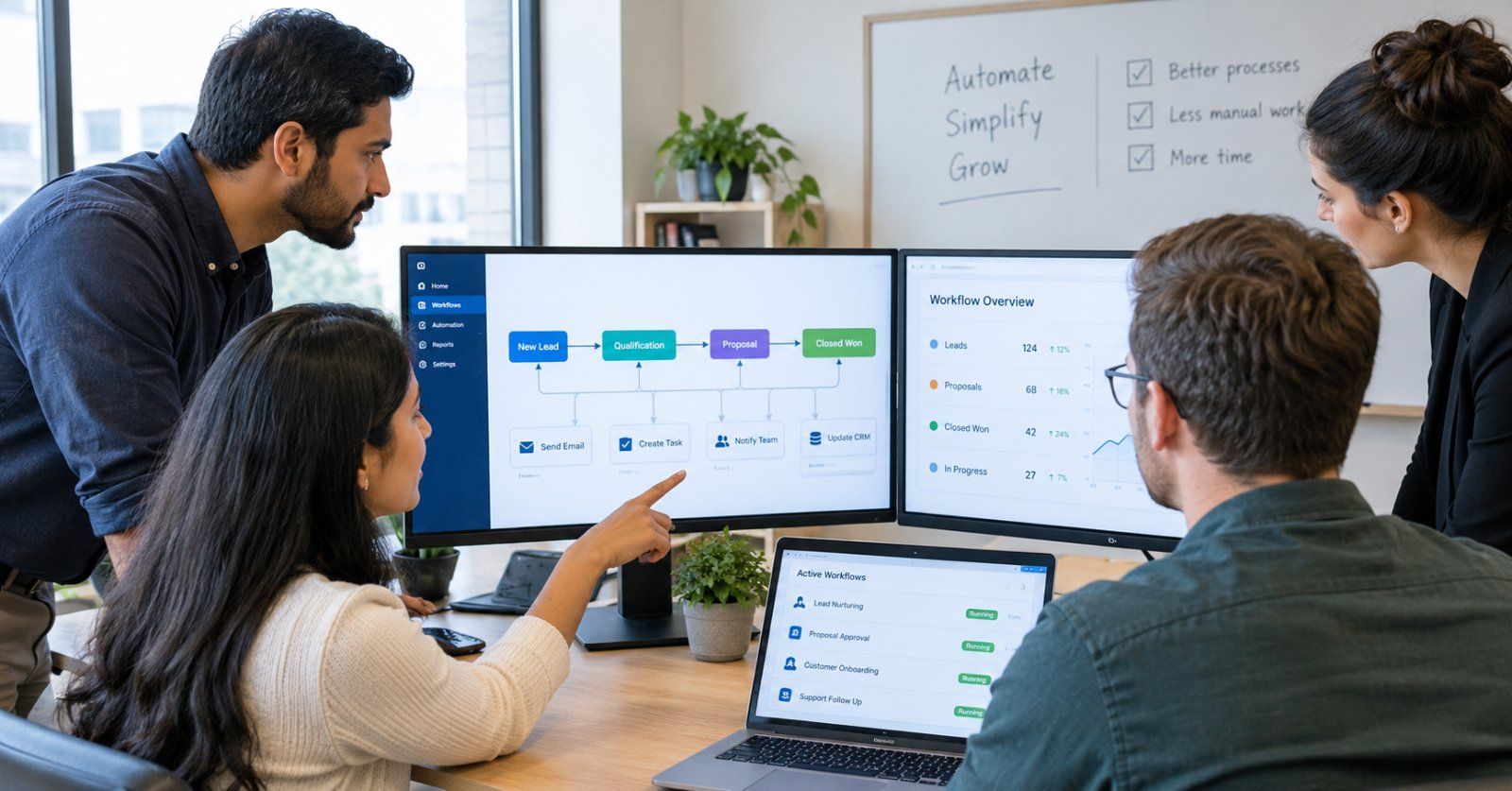 Canadian business team reviewing AI workflow automation and connected business systems