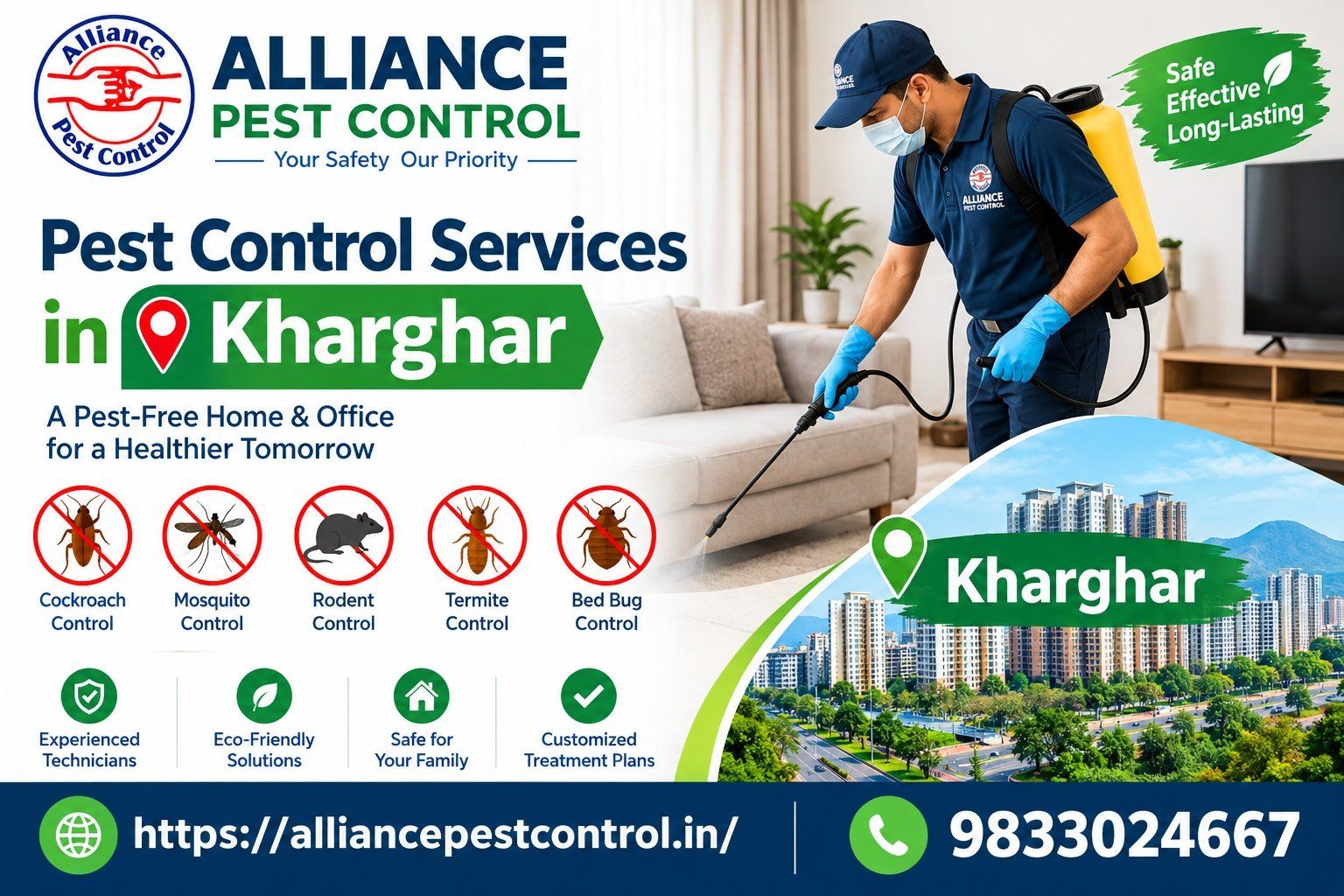 Pest Control Services in Kharghar by Alliance Pest Control for cockroach, mosquito, rodent, termite, and bed bug control.