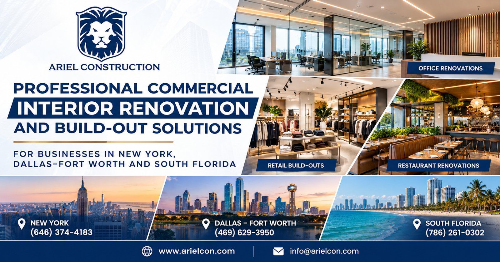 Ariel Construction Delivers Professional Commercial Interior Renovation and Build-Out Solutions Across New York, Texas and Florida