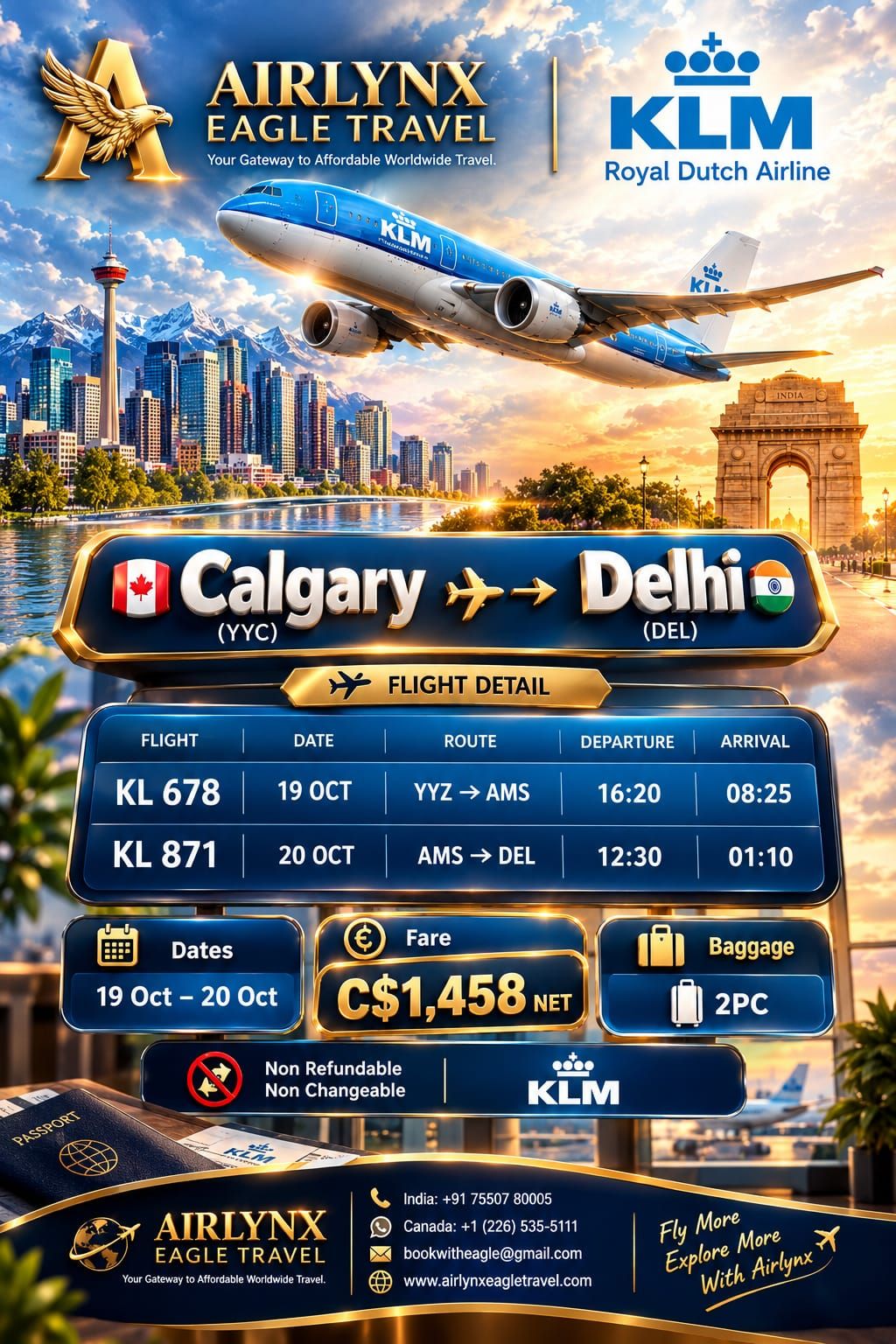Airlynx Eagle Travel international flight booking services offering Canada to India flights, affordable international airfares, worldwide airline tickets and last-minute flight booking assistance.