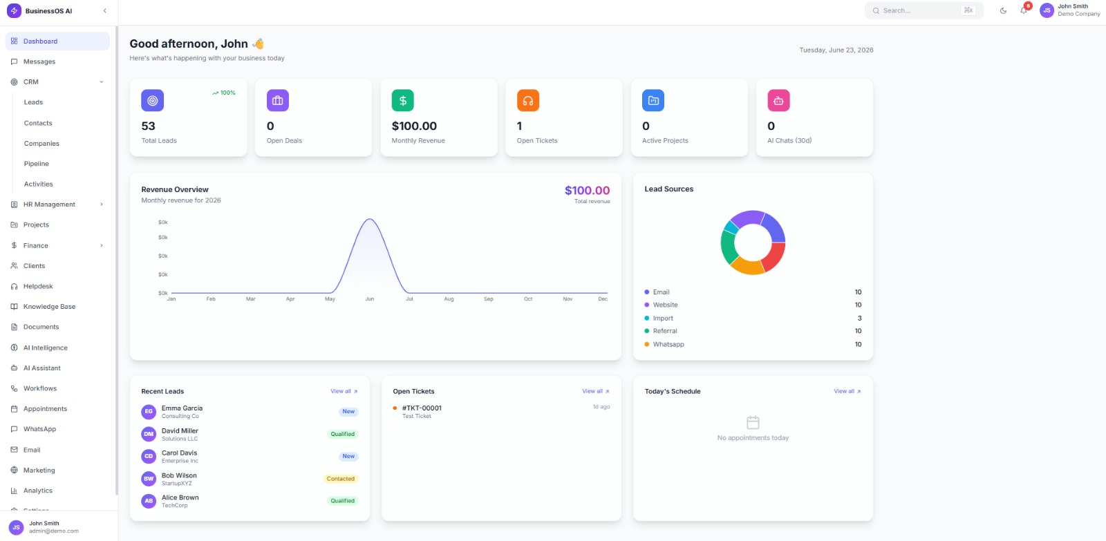 BusinessOS AI unified business management dashboard by DigiTechzo