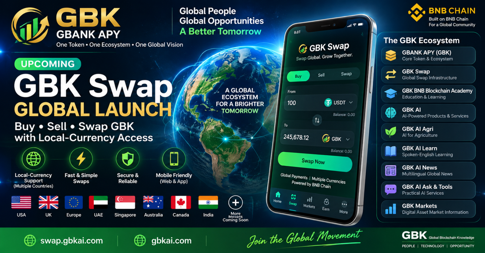 GBANK APY (GBK) Announces Global Launch of GBK Swap with Local-Currency Access