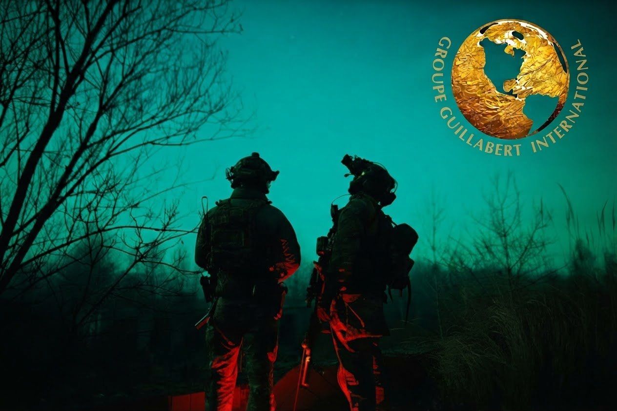 GROUPE GUILLABERT INTERNATIONAL logo with two soldiers in tactical equipment, representing international defence, security and professional protection.