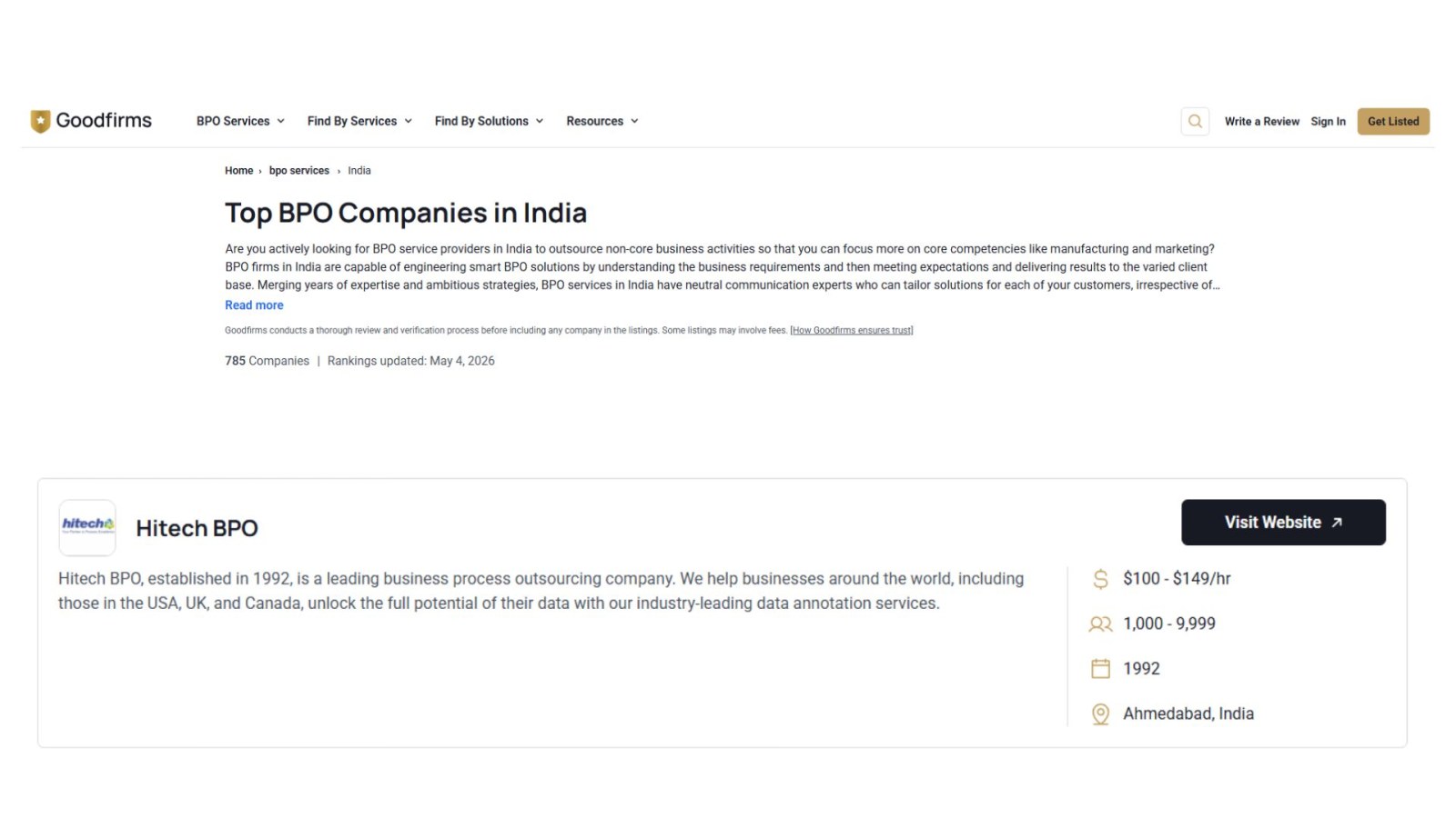 Hitech BPO Recognized Among Top BPO Companies in India by GoodFirms