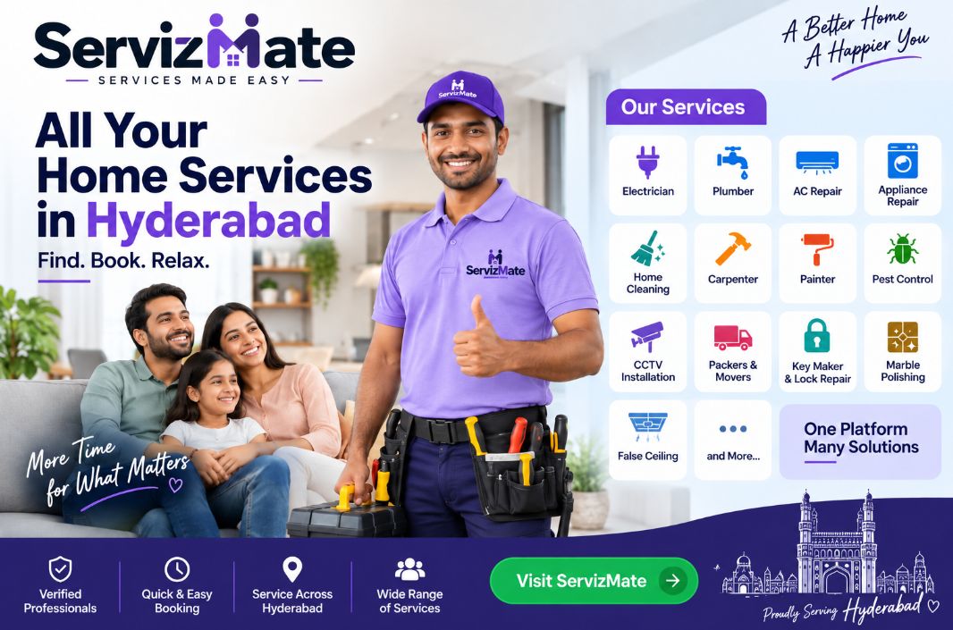 ServizMate home services in Hyderabad for electrician, plumbing, AC repair and home maintenance