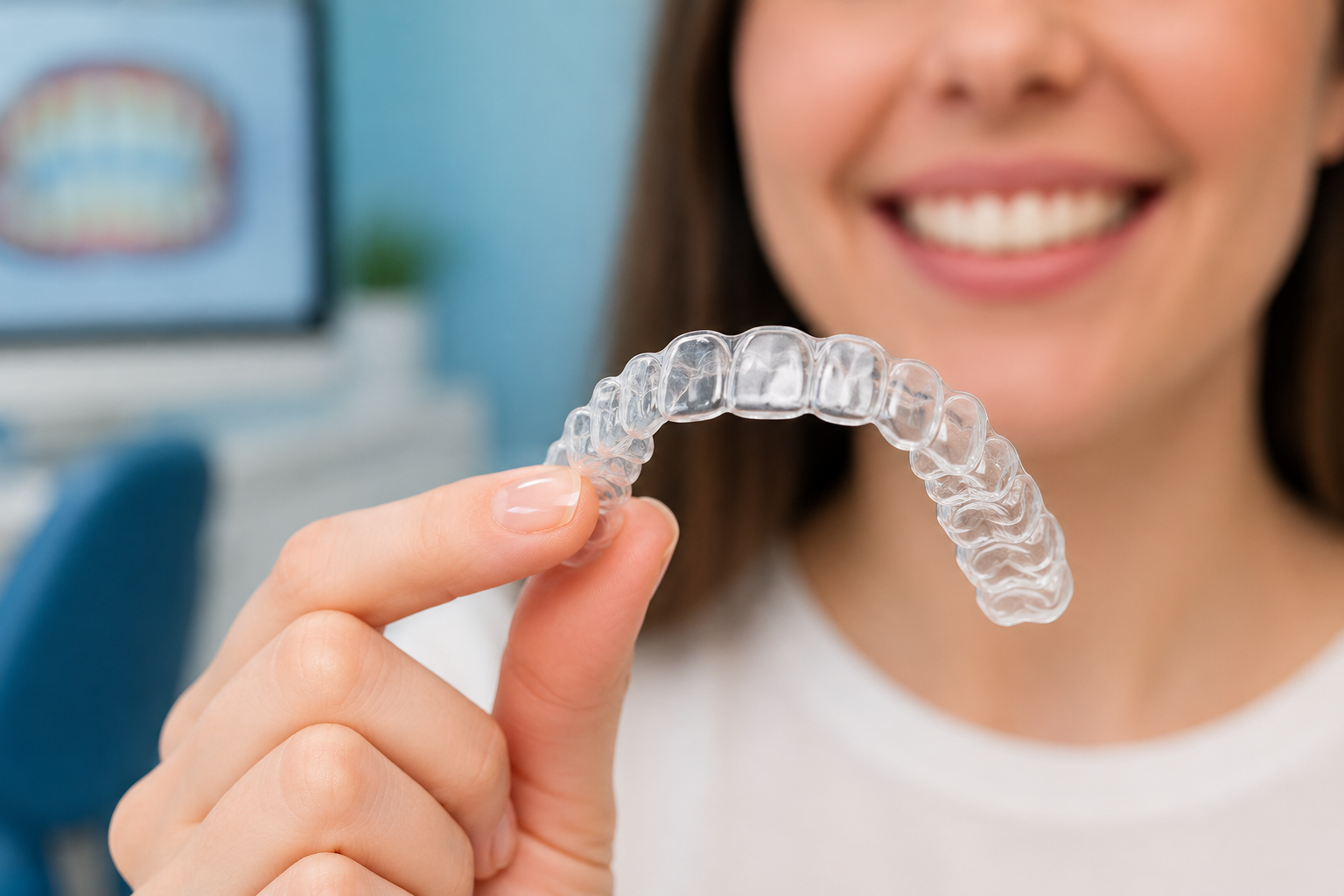 Patient smiling after Invisalign treatment at Alpha Plus Dental Center in Brookline