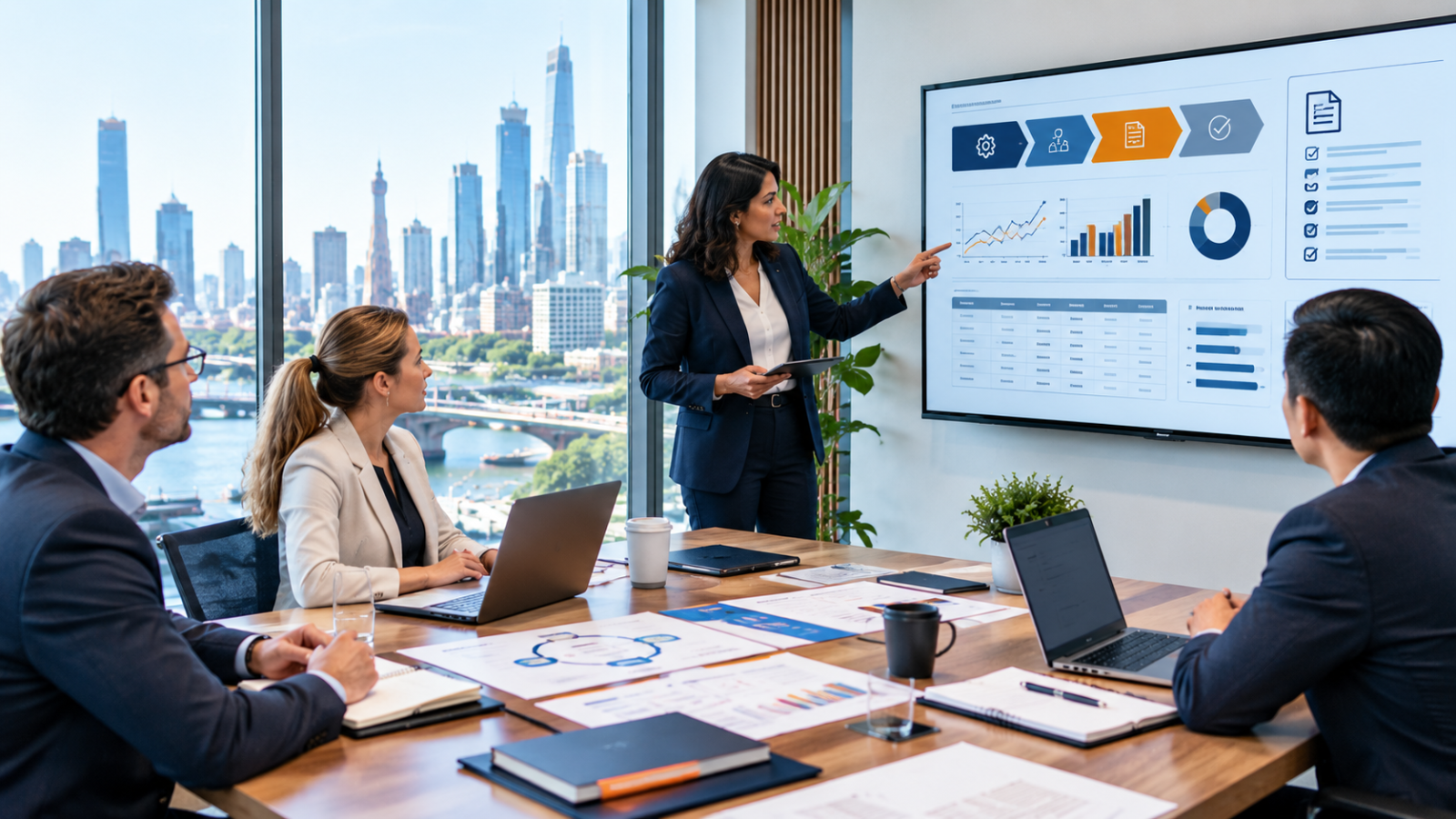 Australian business team reviewing an ISO 9001 quality management system