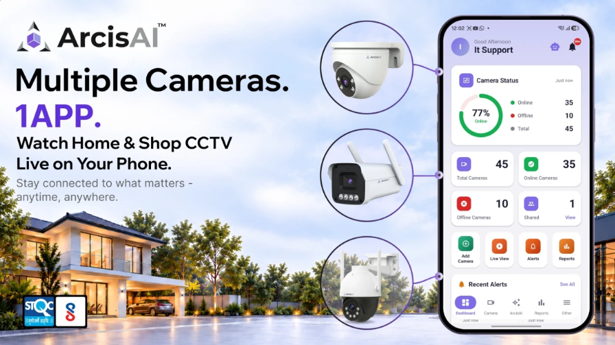 ArcisAI WiFi CCTV cameras connected to one mobile app for home and shop security