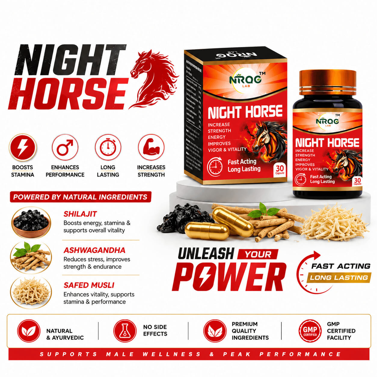 Night Horse for men’s sexual wellness by Nirog Lab with a healthy lifestyle theme