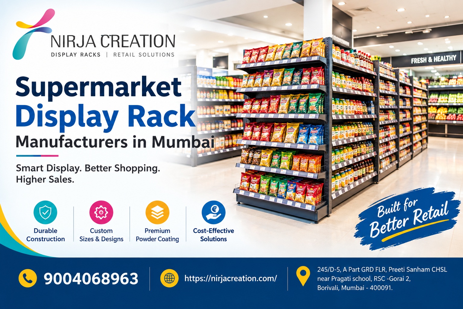 Supermarket display racks by Nirja Creation, manufacturers in Mumbai