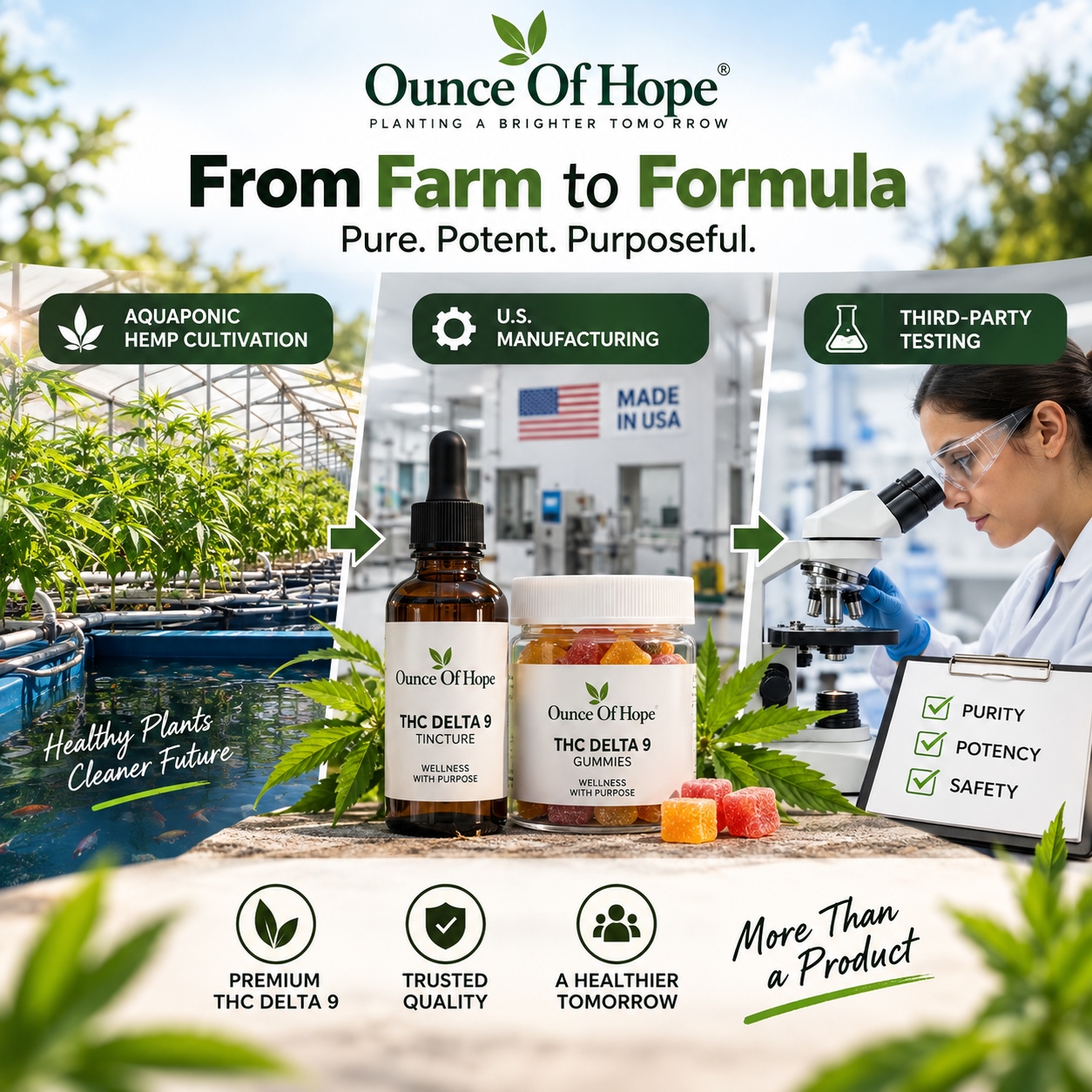 Ounce Of Hope THC Delta 9 from aquaponic hemp to U.S. testing.