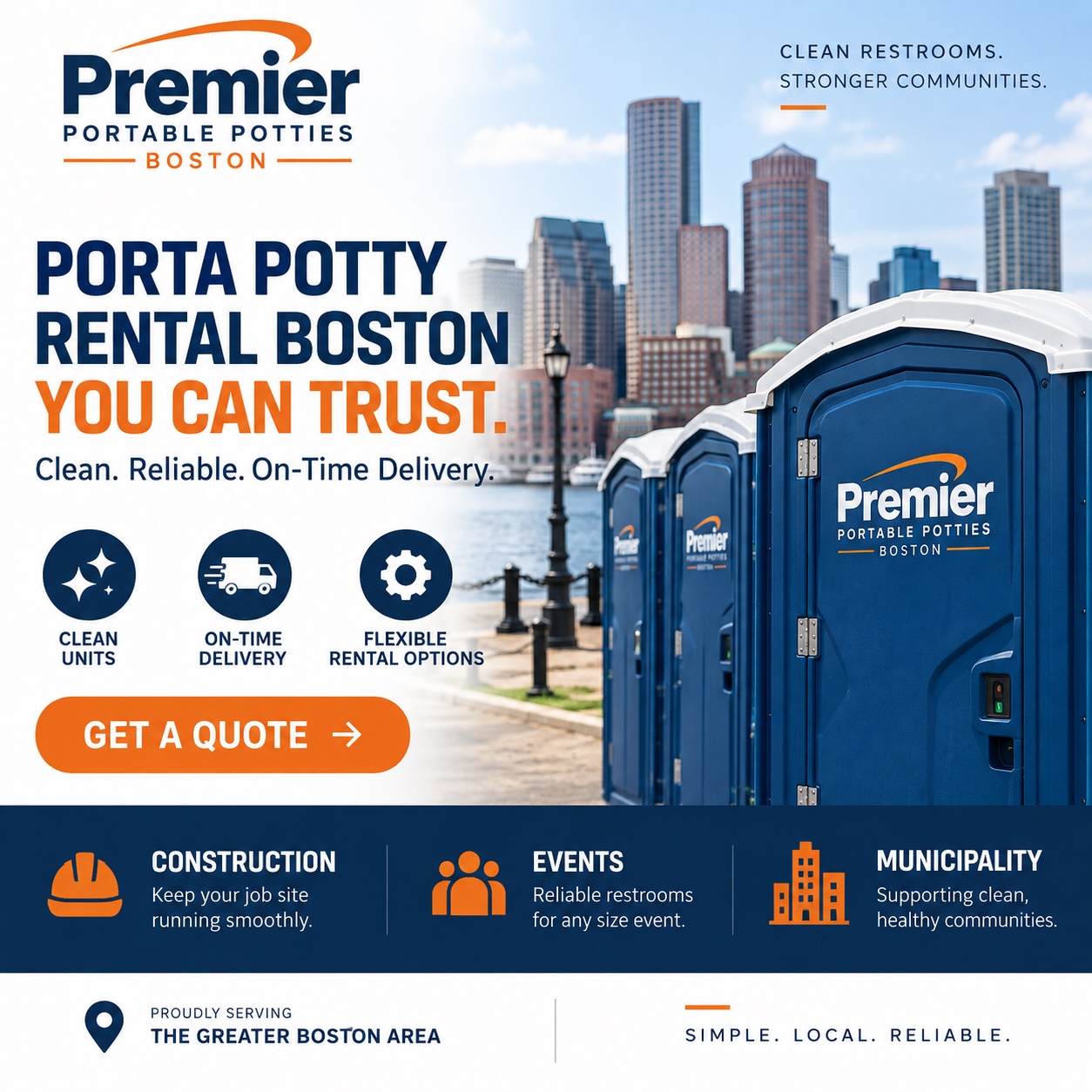 Premier Portable Potties restroom rentals serving construction and events in Boston