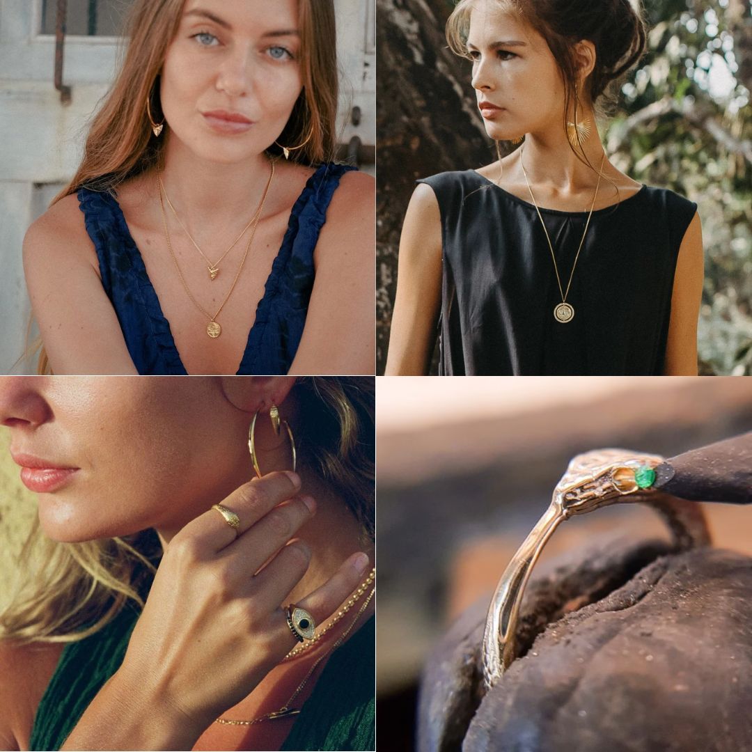 Rachel Entwistle handmade solid gold jewellery featuring sculptural rings and necklaces with contemporary design details