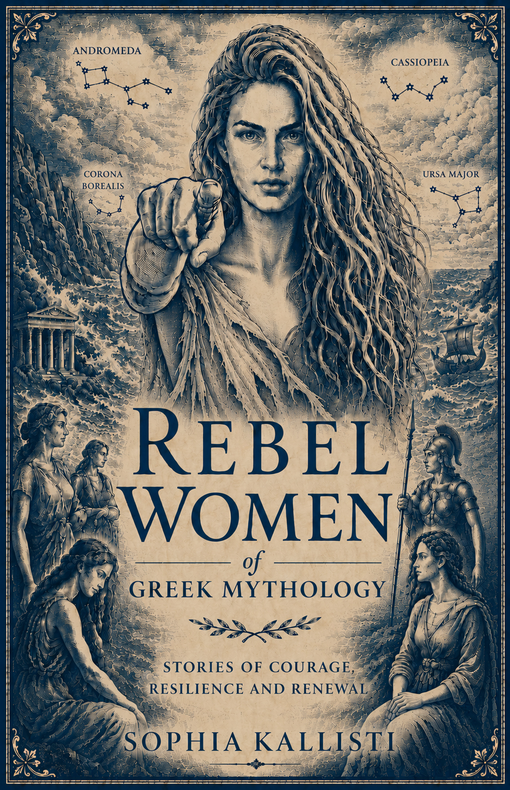 Cover of Rebel Women of Greek Mythology by Sophia Kallisti, a book about the remarkable mortal women of ancient Greek mythology and their stories of courage, resilience and renewal.