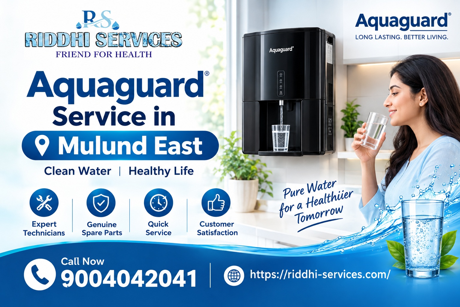 Aquaguard service in Mulund East by Riddhi Services, featuring professional water purifier servicing, clean water solutions.