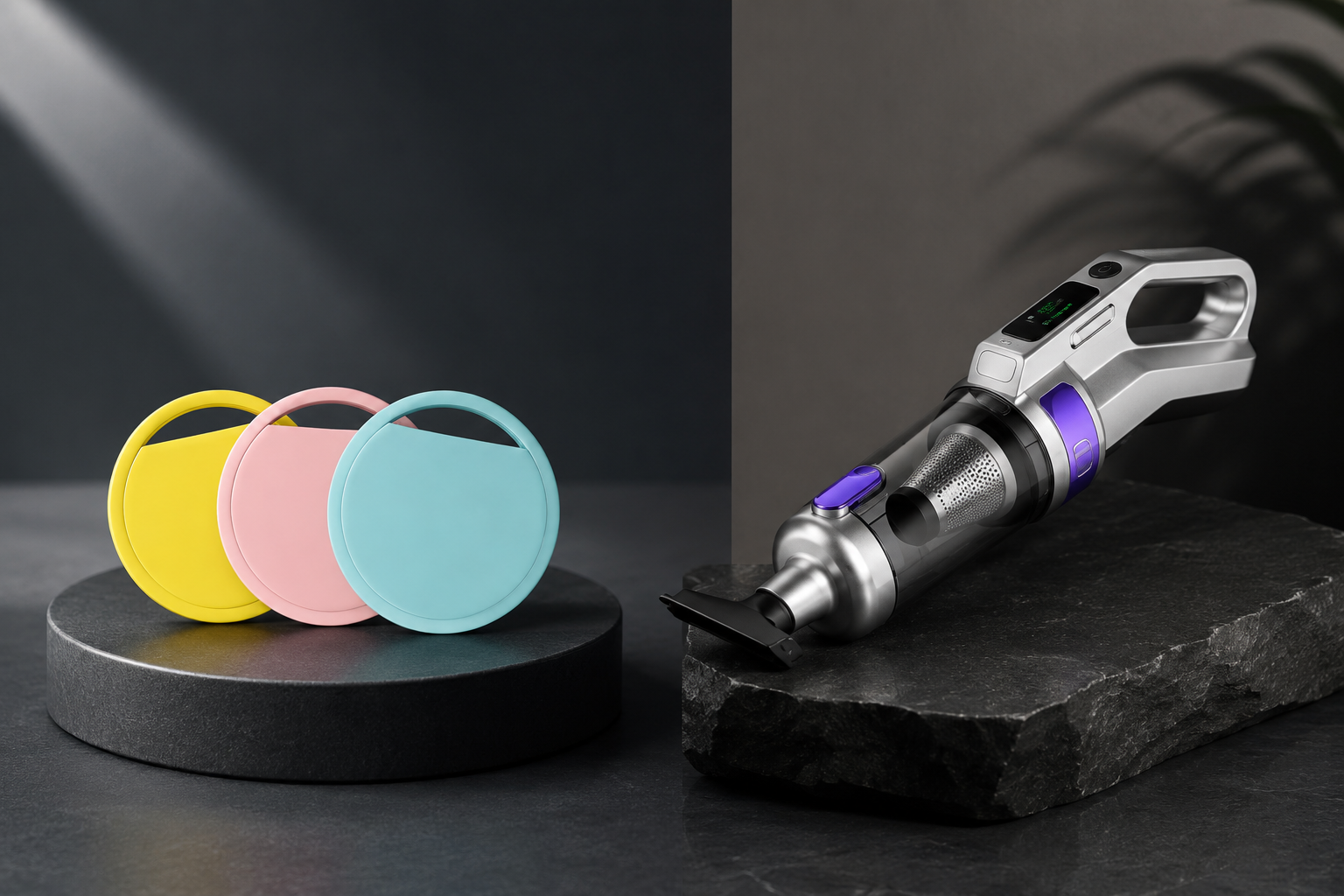 SAMATIFY cordless handheld vacuum and Smart Tag Bluetooth item trackers for modern everyday living