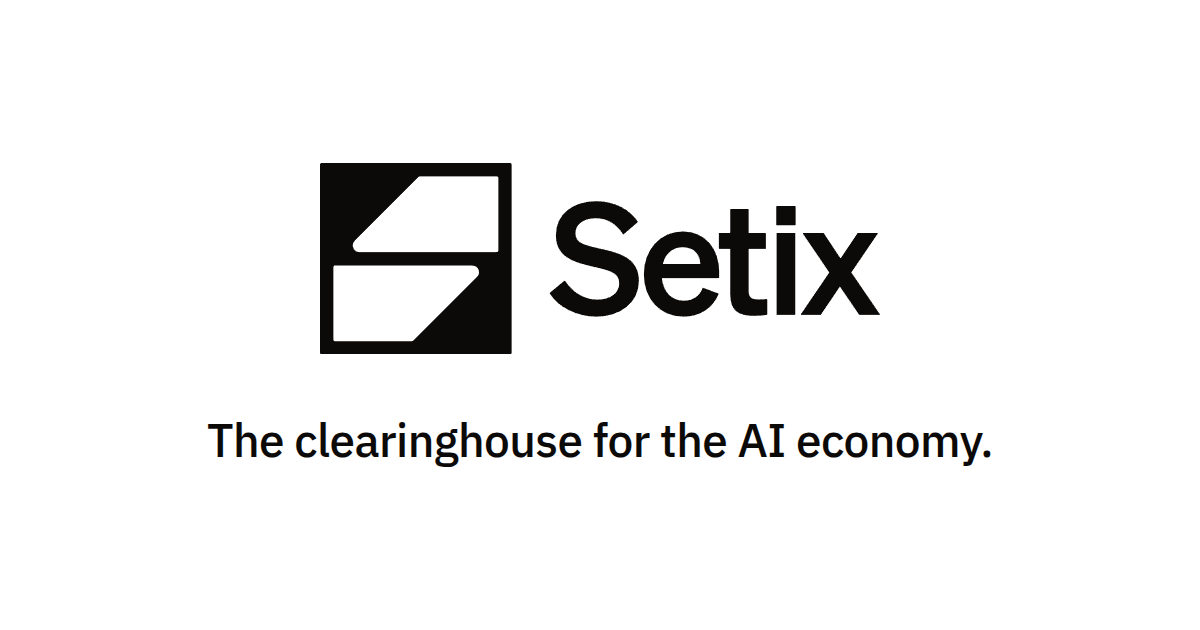 Setix logo and tagline: The clearinghouse for the AI economy.