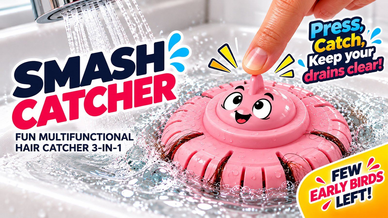 SMASH CATCHER 3-in-1 hair catcher drain stopper and soap dish by ZUNIK