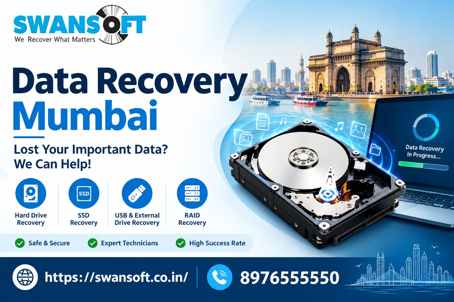 Data Recovery Mumbai – Professional Hard Drive, SSD, USB, External Drive and RAID Data Recovery Services by SwanSoft