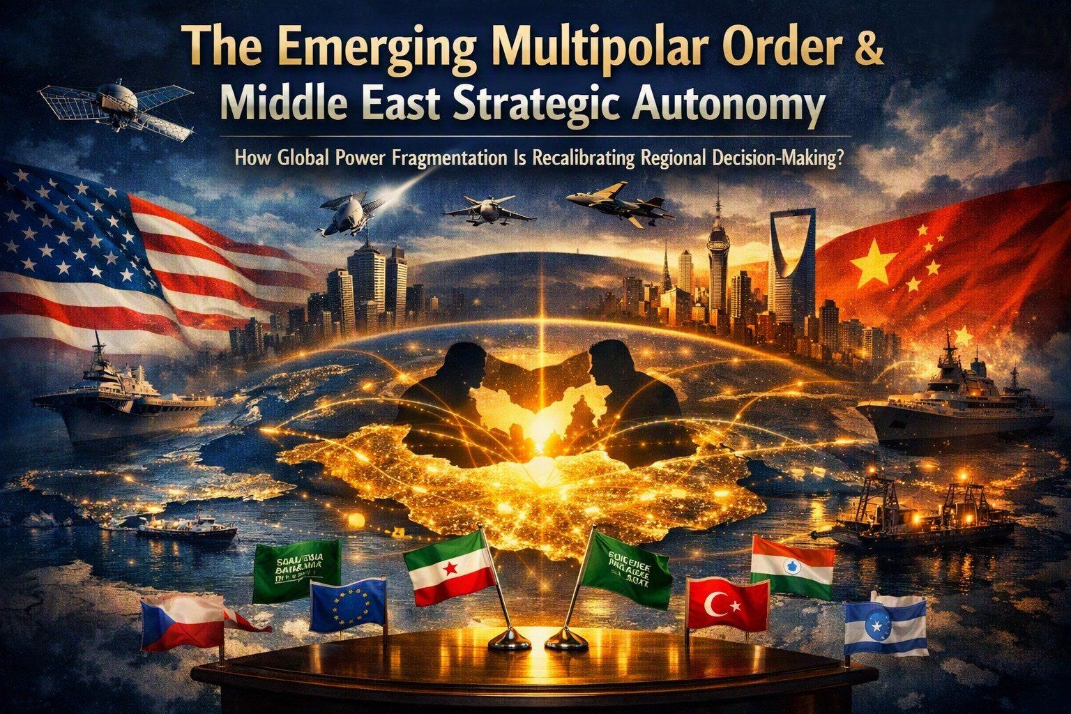 “Geopolitical analysis by Amir Ghahraman Pour examining how the emerging multipolar order is reshaping Middle Eastern strategic autonomy and regional decision‑making.”