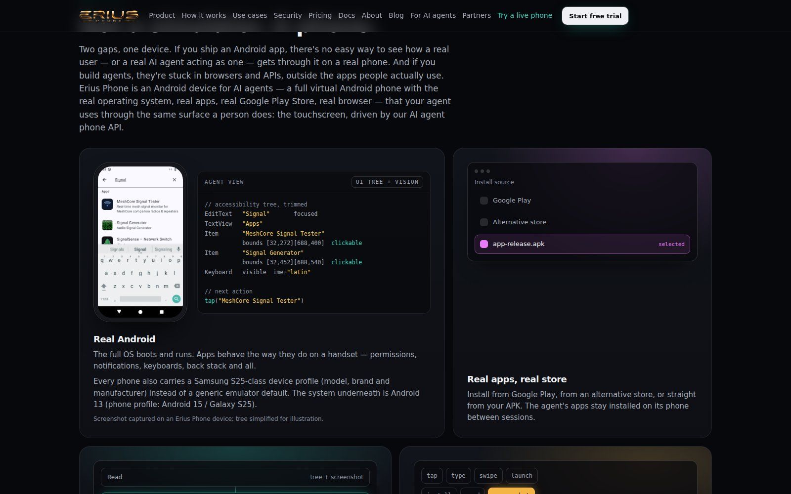 ERIUS PHONE: a real Android phone in the cloud for AI agents