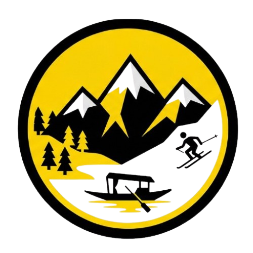 Travel Nerve Kashmir logo featuring mountains, a traditional houseboat, and a skier for offbeat Himalayan tour packages