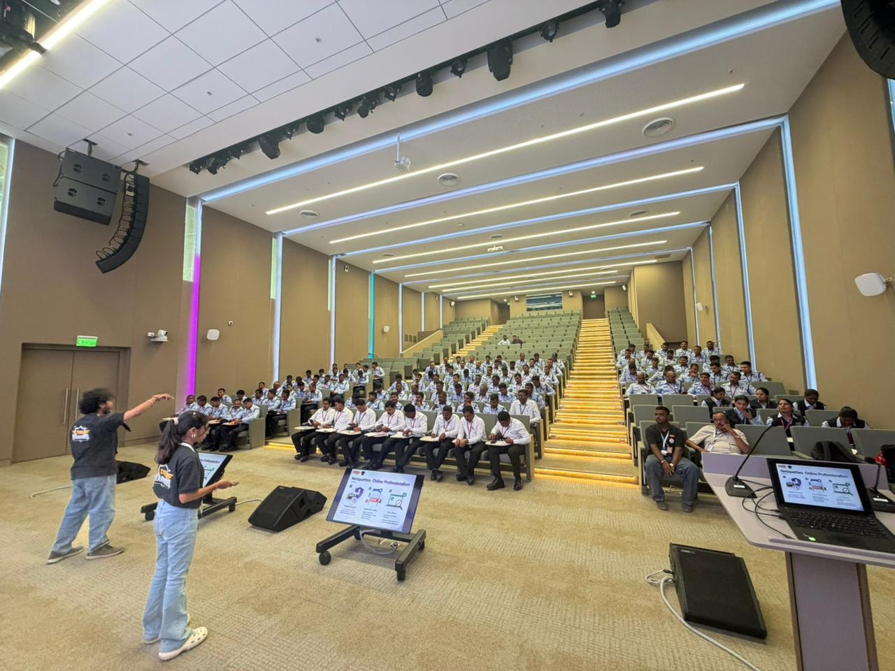 Cyber-awareness session conducted by Cyber Warriors Richa Gupta and Pranav for security guards at Dassault Systèmes, Hinjewadi, Pune