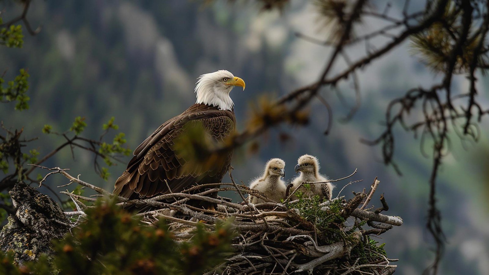 Bald eagle with eaglets in nest - live nest webcam for kids on EarthLive.tv